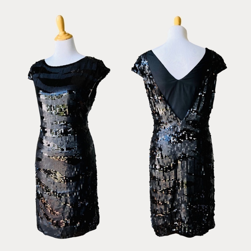Magaschoni 100% Silk Sequin Black Mini Dress